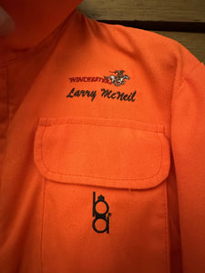 Blaze Orange 1989 Quail Unlimited celebrity hunt, Larry McNeil jacket - Bob Allen