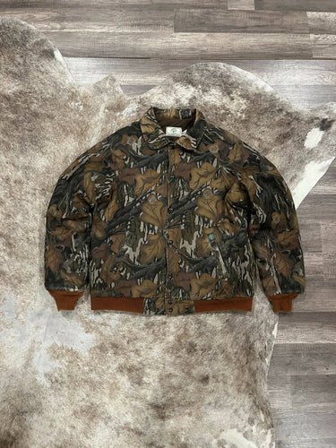 Vintage Mossy Oak Fall Foliage Rare Collared Bomber Size (L) 🇺🇸